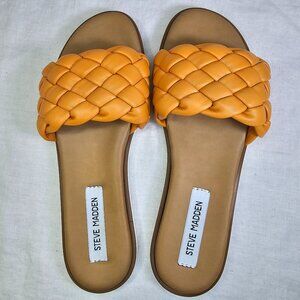 Paislee Braided Vegan Leather Orange Slip On Open Toe Slide Sandals Slippers 8